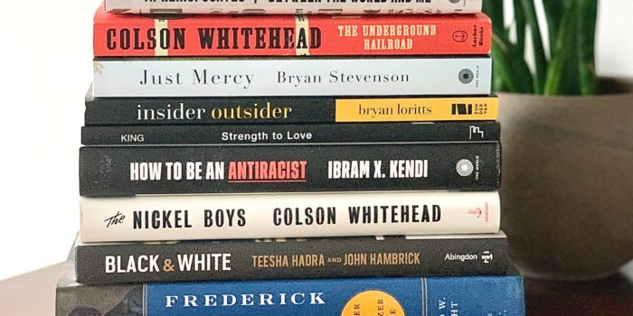 image of a stack of books on anti-racism